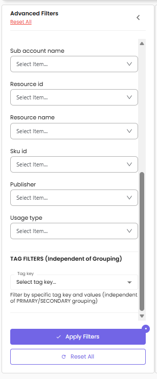 Advanced Filters sidebar