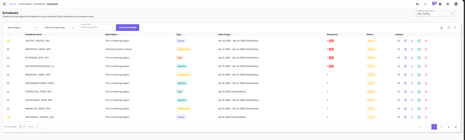Instances page