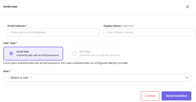 Invite User dialog