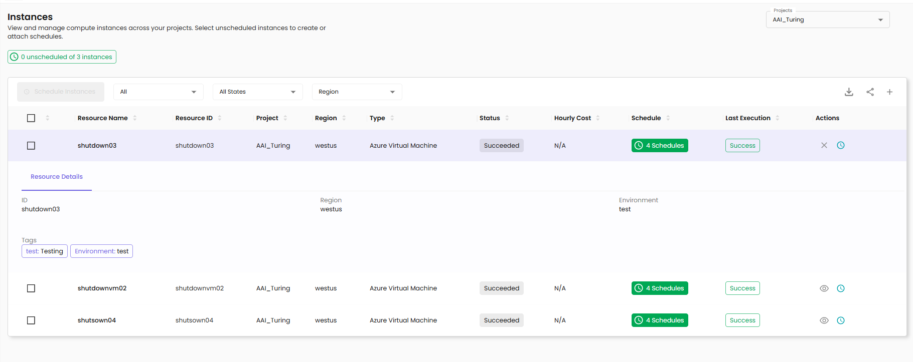 View instance — Resource Details
