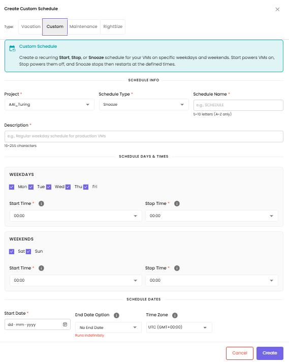 Create Custom schedule