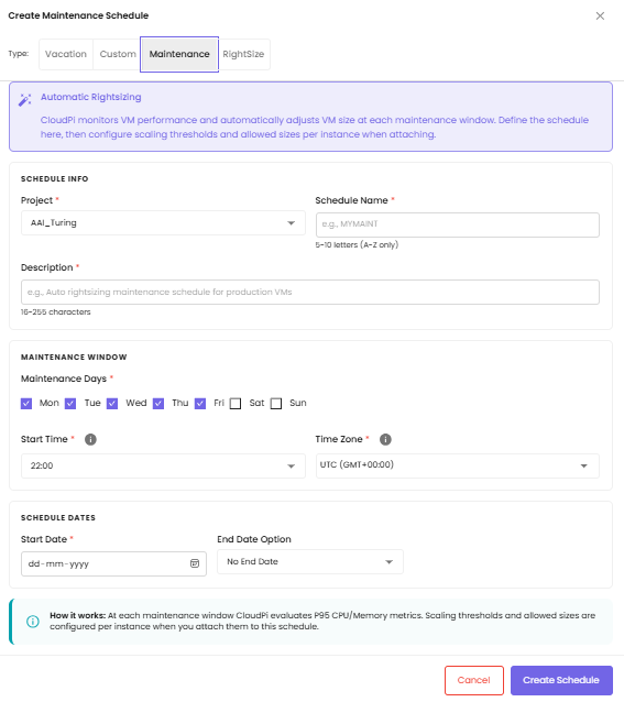 Create Maintenance schedule