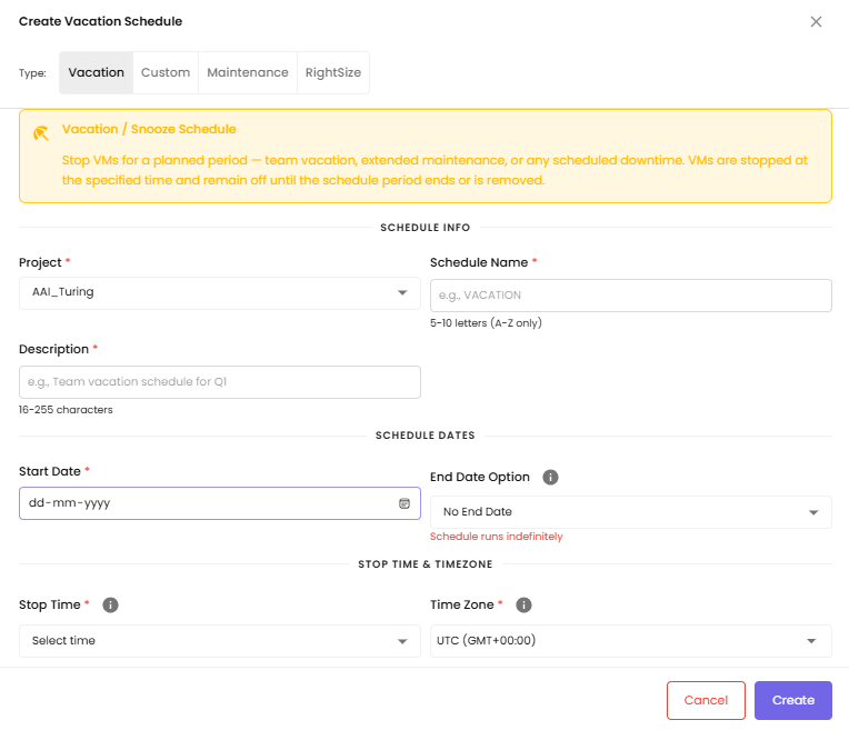 Create Vacation schedule